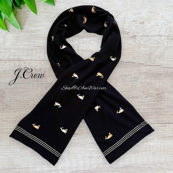 J.Crew rare embroidered whale motif navy wool long scarf *shop@iamwarrior - Picture 1 of 7